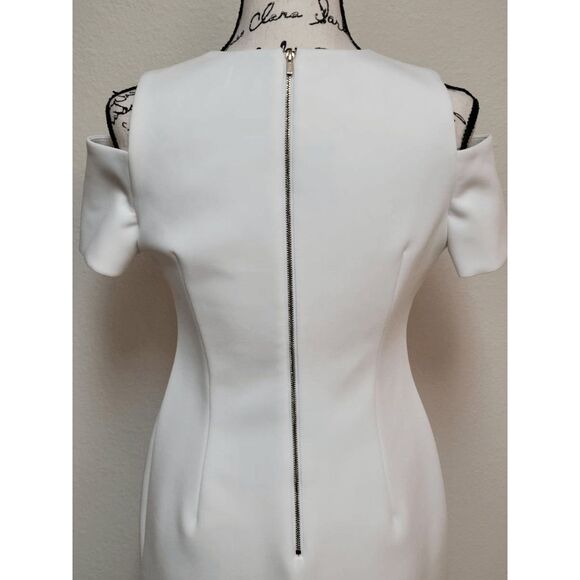 CALVIN KLEIN Women's Cold-Shoulder White Scuba Sheath Dress SIZE 6 - Picture 5 of 16